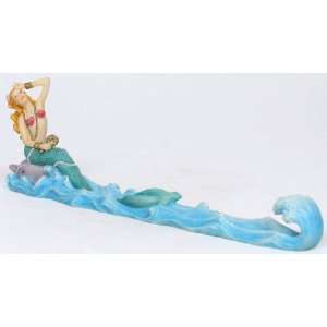  Figurine Mermaid w/ Mirror Incense Burner Hand Painted 