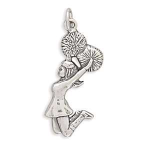  Sterling Silver Charm Pendant Cheerleader with Pom Poms Jewelry