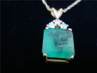 Natural Emerald Diamond 14 K Gold Pendant Necklace *WOW  