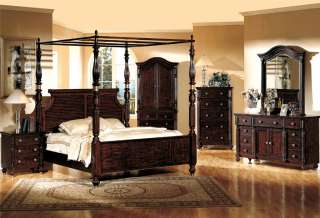   Modern Mahogany Brown King Canopy Poster Bed Bedroom Set NEW  