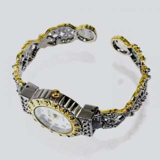 Watch Bracelet Marcasite Cuff Adjustable Antique Vintage Two Tone Lady 