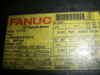 FANUC AC SPINDLE MOTOR P12 A06B 0826 B100 R CNC  