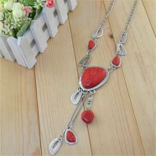   Silver Plated Red Turquoise Stone Exotic Pendant Necklace N021  