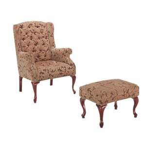 Queen Anne Style Button Tufted Wing Accent Chair with Ottoman  
