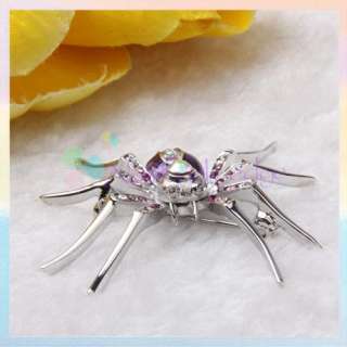 Spider Widow Animal Clip Rhinestone Pin Brooch   Purple  