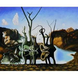 Art Reproduction Oil Painting   Dali Paintings Swans Reflecting 