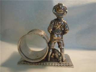 search victorian figural napkin ring boy hands in pocket dog plate tom 