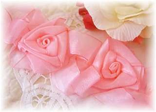 Gorgeous 2 3/4 PINK Ribbon Stretch Organza Roses Trim  