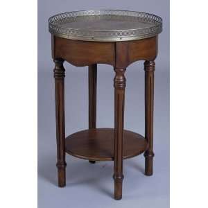   Furnishings Round Lamp Table w/ Etched Brass Sheet Top