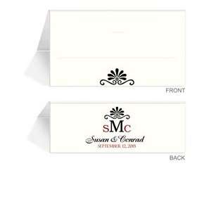  30 Personalized Place Cards   Monogram Pewter Gold Center 
