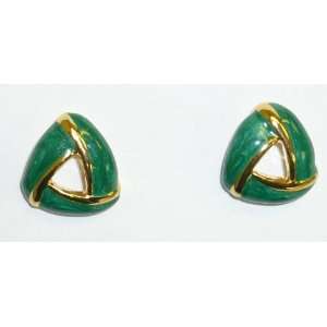  Green Enamel Triangle Pierced Earrings Jewelry