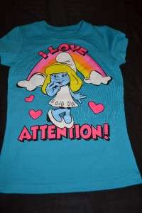 New Girls Blue SMURFETTE T Shirt Sz 4/5 Smurfs Movie NWT  