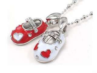   Plated Enamel Heart Baby Shoe Charms Necklace   