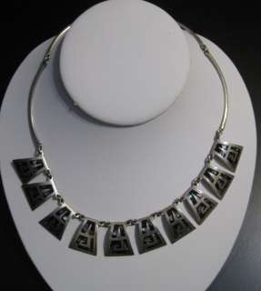   Alpaca Mexico Silver Stone Inlay Necklace   Mexican Jewelry  