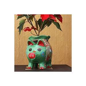  NOVICA Ceramic flower pot, Spring Piggy