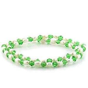    7 Inch Green White Semi Precious Stone Bracelet AM Jewelry