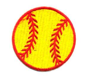 SOFTBALL FULLY EMBROIDERED YELLOW/RED IRON ON PATCH  