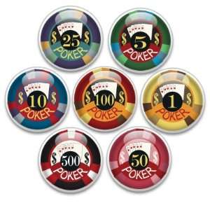  Decorative Push Pins or Magnets 7 Small Poker Chips 