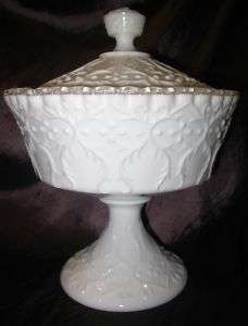 Fenton Silver Cres Spanish Lace Milk Glass Lid Compote  