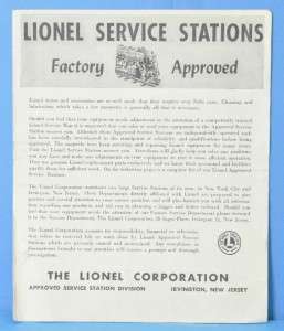 Lionel Service Stations Factory Approved Form No. 331  