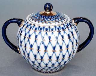 Lomonosov Porcelain Cobalt Net Sugar Bowl  