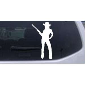 White 22in X 12.7in    Cowgirl With Gun Western Car Window Wall Laptop 