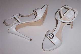 NIB DIOR white croc embossed T strap sandals sz 7.5 platform shoes 