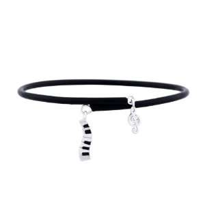   Piano Keyboard and Treble Clef Dangles Rubber Bangle Bracelet, 7.25