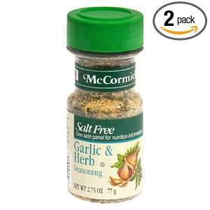 McCormick Garlic & Herb Seasoning, Salt Free, 2.75 Ounce Unit (Pack of 