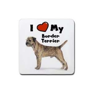  I Love My Border Terrier Rubber Square Coaster (4 pack 
