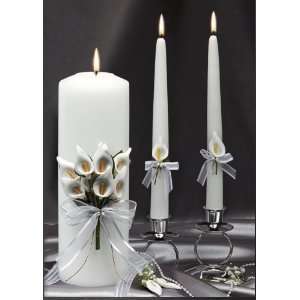   Wedding Unity Candle Set with Calla Lily Theme, White