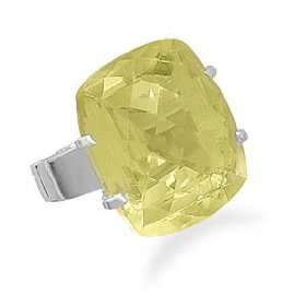    Sterling Silver Large Faceted Lemon Quartz Ring / Size 10 Jewelry