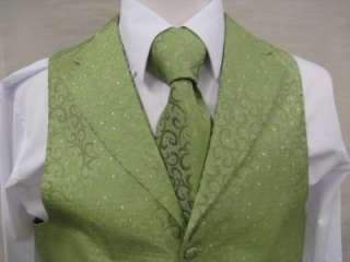 Mens Suit Tuxedo Dress Vest Necktie Bowtie Hanky Set Lime Green 