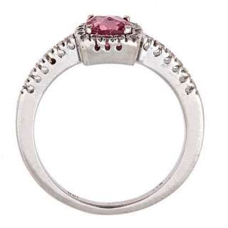 Unique Cushion Cut Pink Tourmaline Diamond Engagement Ring 14k White 