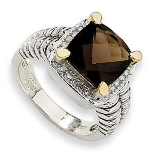   Silver and 14k 4.10ct Smokey Quartz & 1/10ct Diamond Ring Jewelry