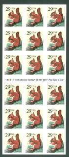US #2489a 29¢ Red Squirrel (18), Self Adhesive Convertible Booklet 