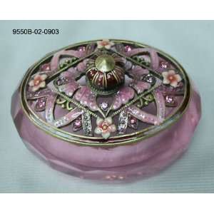  Oval Pink Jewelry Trinket Box With Stones and Crystal Base 