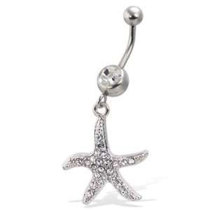  Belly button ring with dangling jeweled starfish Jewelry