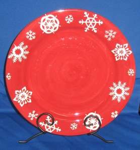 Home Hmq63 Christmas Dinner Plate~White Snowflakes Red  