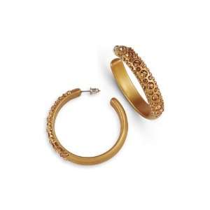    Smokey Topaz Swarovski Crystal Gold Tone Hoop Earrings Jewelry