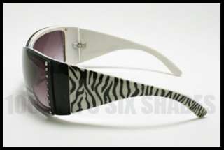 ZEBRA Ladies Sunglasses Wrap Around Rhinestones WHITE w/ Black