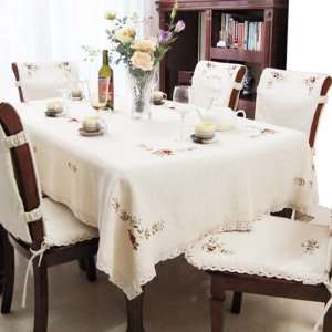 New Vintage Style Linen Cotton Table Cloth Hand Embroidered Crochet 