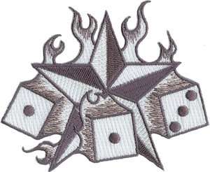  Tattoo Art   Star & Flaming Dice Patch Clothing