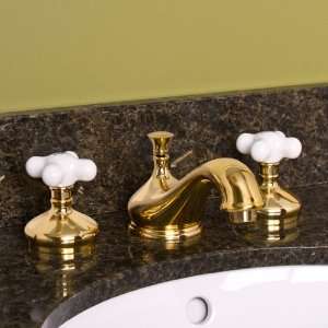 Teapot Widespread Lavatory Faucet with Small Porcelain Cross Handles 