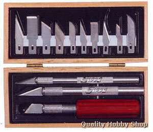 Excel Modelers Hobby Wooden Box Hobby Knife Set w/13 Blades/3 Handles 