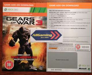   of War 3 Savage Grenadier Elite Card Skin DLC Code for Xbox 360  