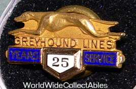   Enamelled 10 K Gold GREYHOUND LINES 25 Year Employee Lapel Pin Badge