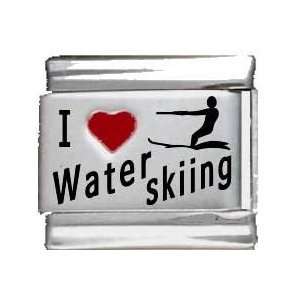  I Heart Water Skiing Red Heart Laser Italian Charm 