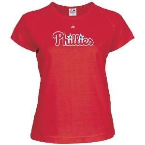 Majestic Philadelphia Phillies Ladies Red Official Wordmark T shirt 