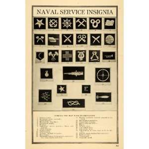  1917 Print Naval Service Insignia Symbols World War I 